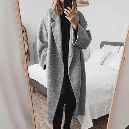 Damen Oversized Wollmantel mit klassischem Schnitt und bequemen Taschen EB