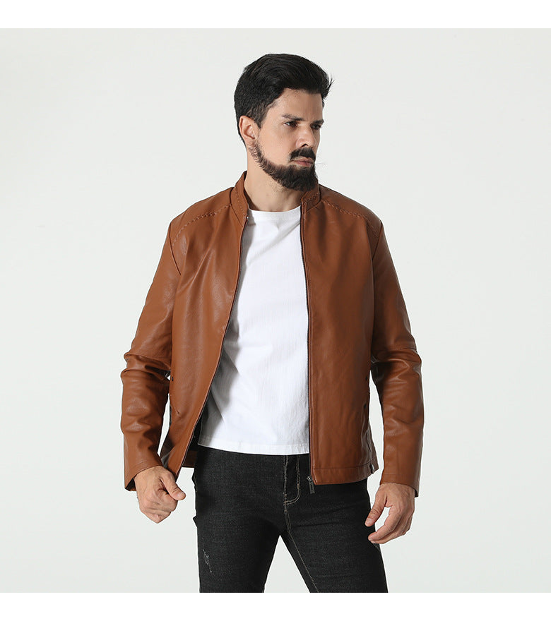 Herren modische Kunstlederjacke mit elastischem Kragen EB