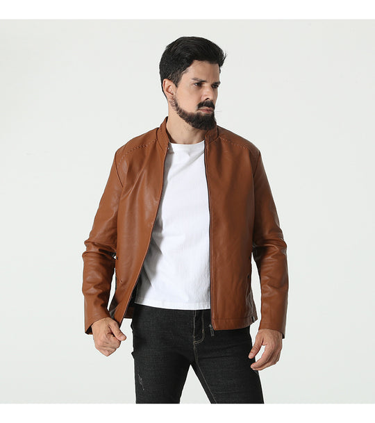 Herren modische Kunstlederjacke mit elastischem Kragen EB