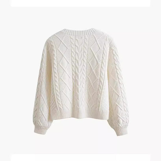 Damen Grobstrickpullover mit kreativem Zopfmuster und weit geschnittenen Ärmeln EB