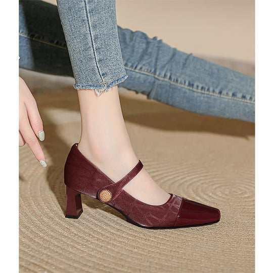 Damen elegante Mary Jane Pumps mit feinem Absatz und modischem Riemen EB