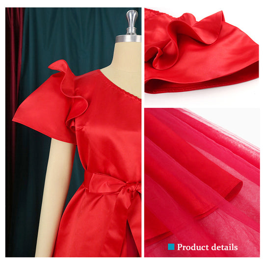 Damen Abendkleid mit asymmetrischem Oberteil und schwingendem Tüll-Akzent EB