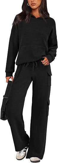 Damen Bequemes Lounge-Set mit Kapuze und weiten Hosen EB