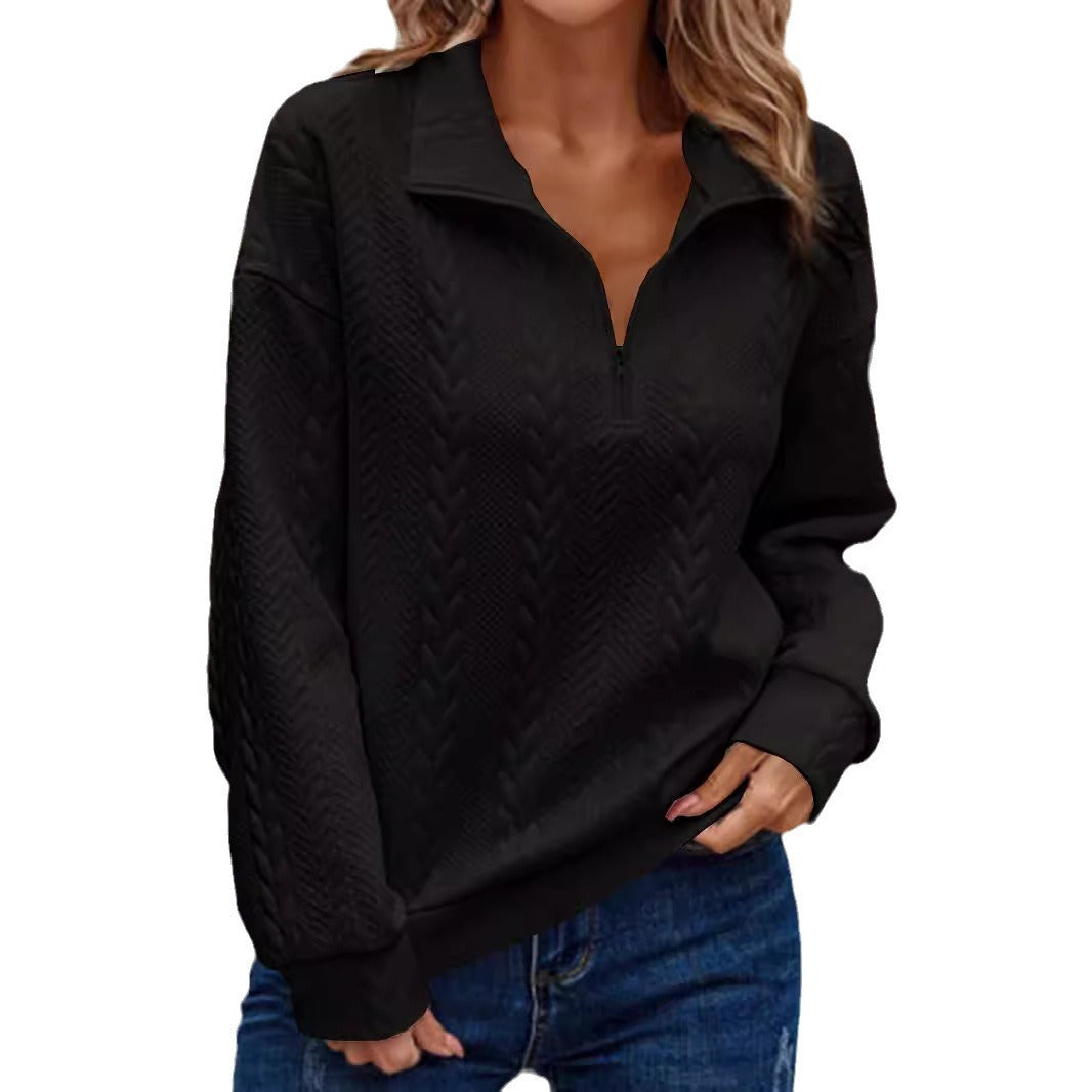 Damen Pullover mit Zipper und strukturierter Strickart EB