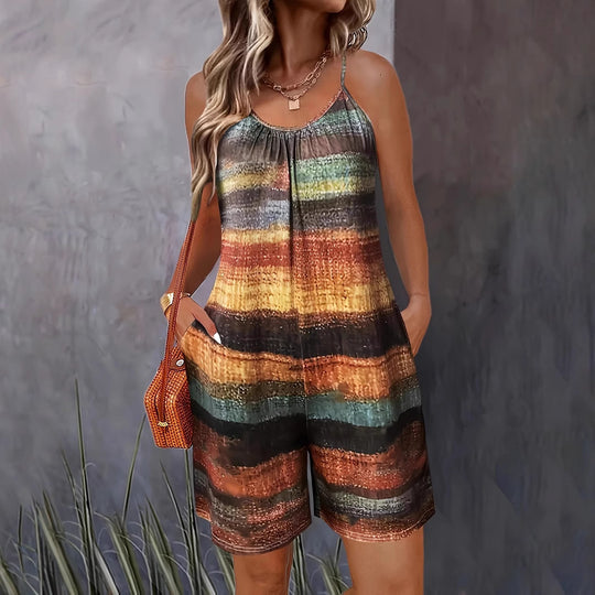 Damen lässiger Jumpsuit mit charakteristischem Streifenmuster und praktischen Taschen EB
