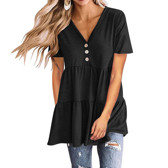 Damen Tunika mit Rüschensaum und Knopfdetails EB
