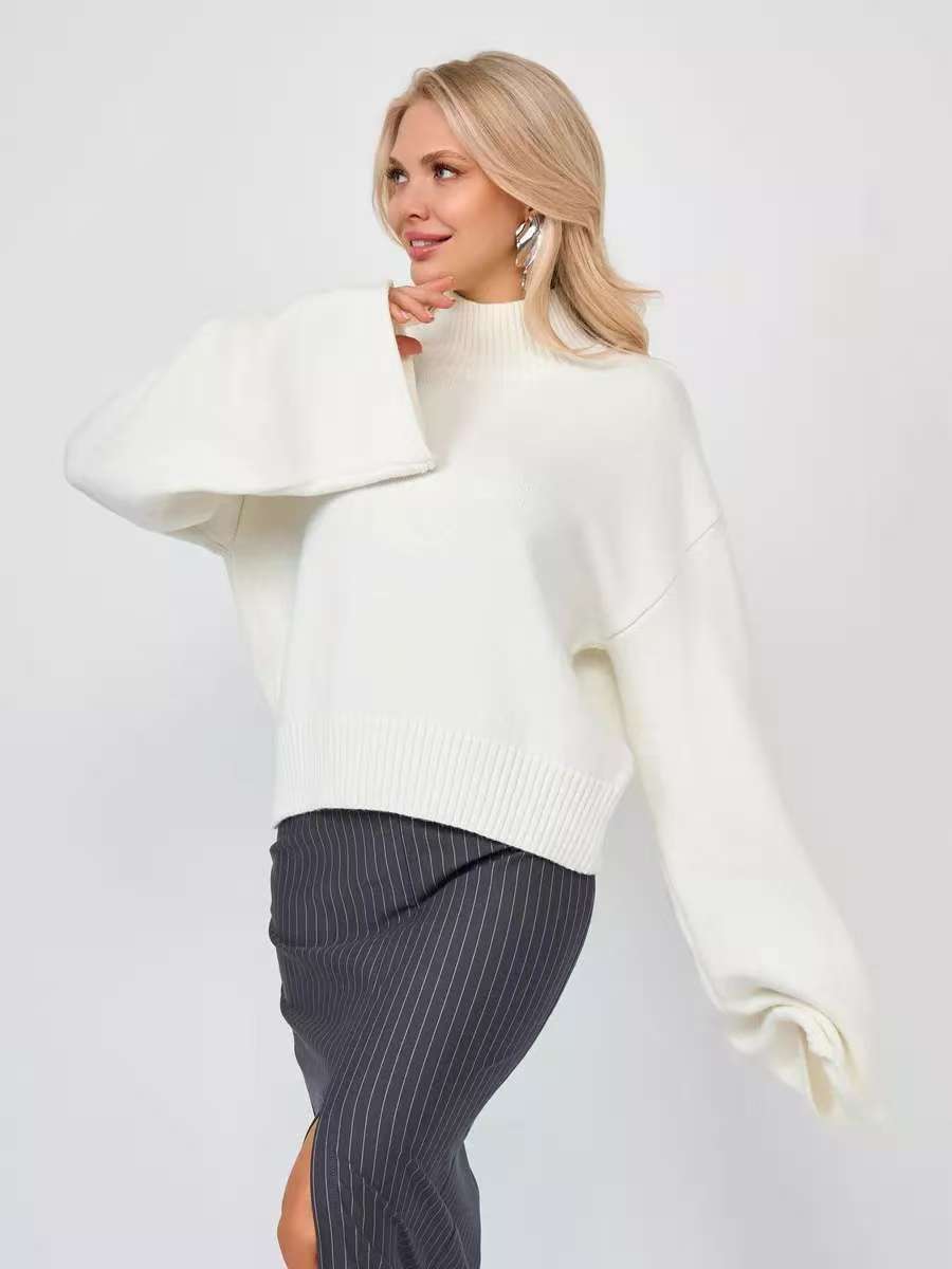 Damen Eleganter Oversized Pullover mit weitem Schnitt und Stehkragen EB
