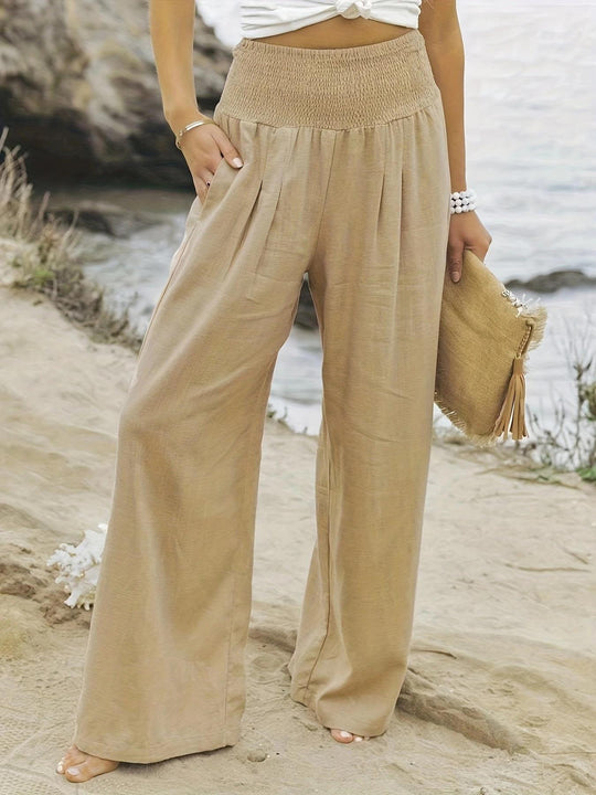 Damen weite Sommerhose mit hohem Bund und eleganten Falten EB