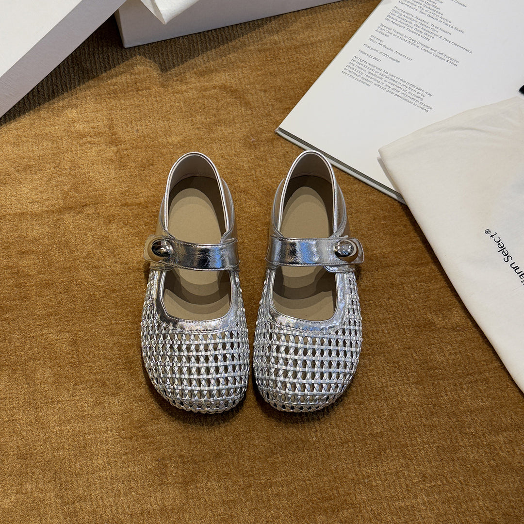 Damen Design Ballerinas mit modischem Riemchen und glänzender Oberfläche EB