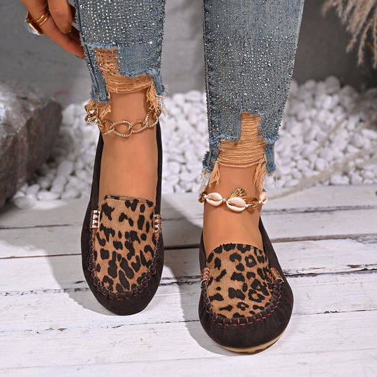 Damen Mokassins mit Leopardenmuster und geschmeidigem Wildleder EB