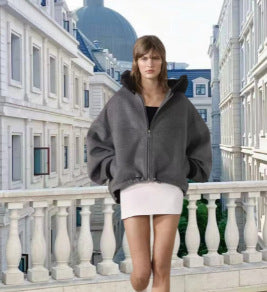 Damen Oversized Sweatjacke mit voluminösen Ärmeln und bequemen Taschen EB