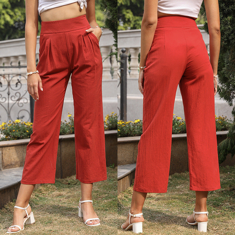 Damen elegante Stoffhose mit hohem Bund und seitlichen Eingrifftaschen EB