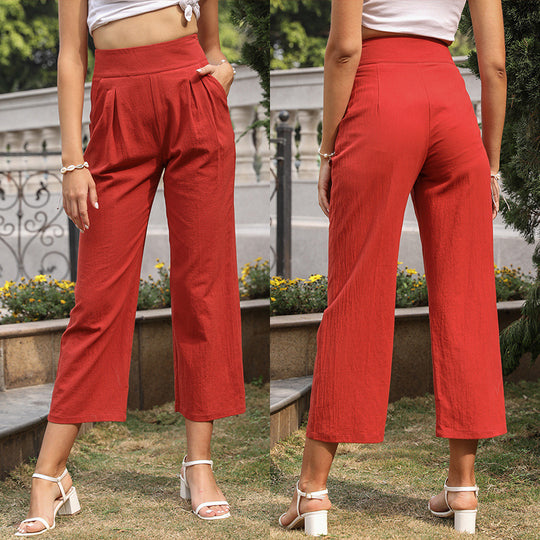 Damen elegante Stoffhose mit hohem Bund und seitlichen Eingrifftaschen EB