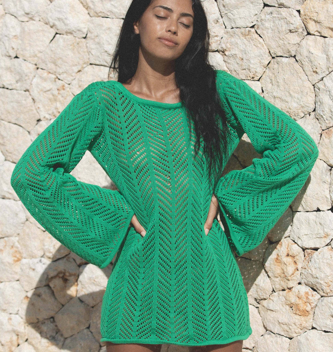 Damen Stricktop mit elegantem Netzdesign und weiten Ärmeln EB