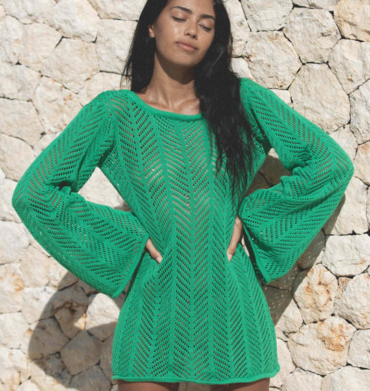 Damen Stricktop mit elegantem Netzdesign und weiten Ärmeln EB