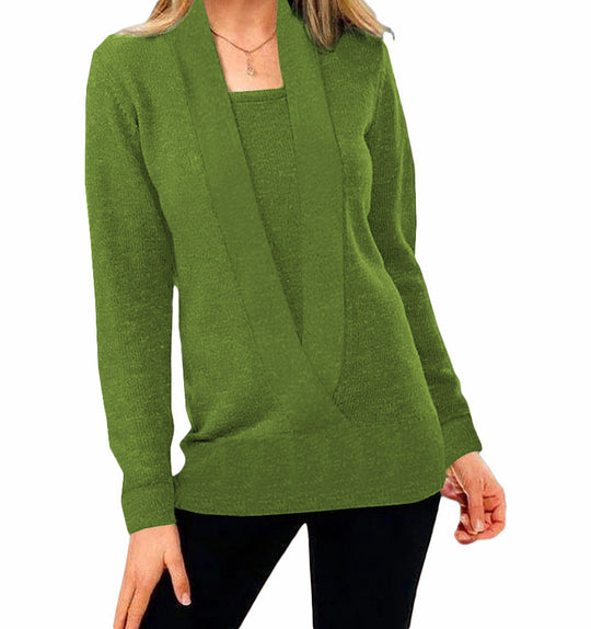 Damen eleganter Pullover mit tiefem V-Ausschnitt und leichtem Strukturdesign EB