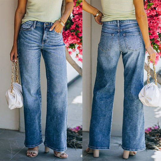 Damen Hight-Waist Jeans im lässigen Wide-Leg Schnitt EB
