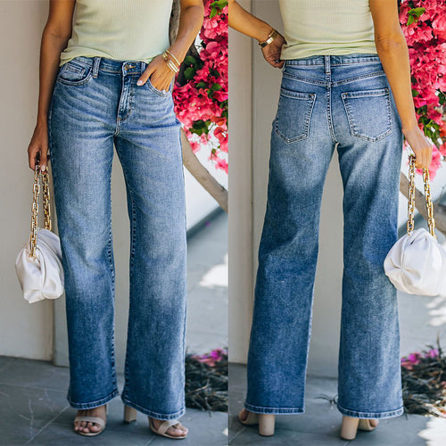 Damen Hight-Waist Jeans im lässigen Wide-Leg Schnitt EB