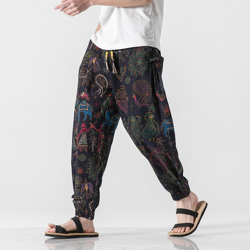 Unisex nan lässige Boho-Haremshose mit Elefantenmuster, elastischem Bund und Bündchen EB