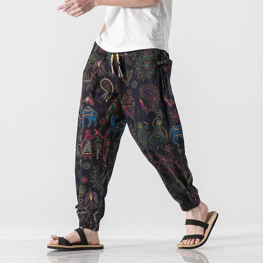 Unisex nan lässige Boho-Haremshose mit Elefantenmuster, elastischem Bund und Bündchen EB