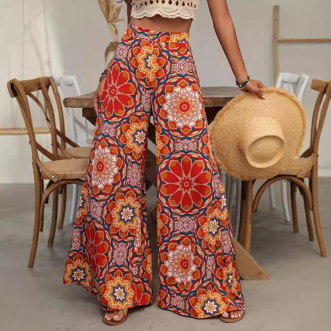 Damen weite Sommerhose mit floralen Muster EB