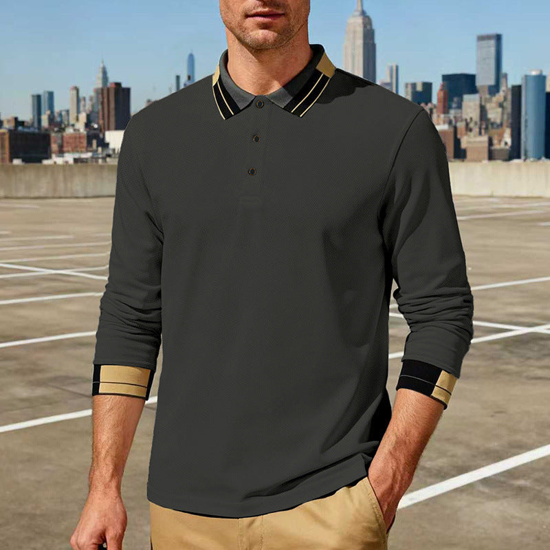 Herren nan langärmeliges Poloshirt mit Kontrastkragen und gerippten Manschetten EB