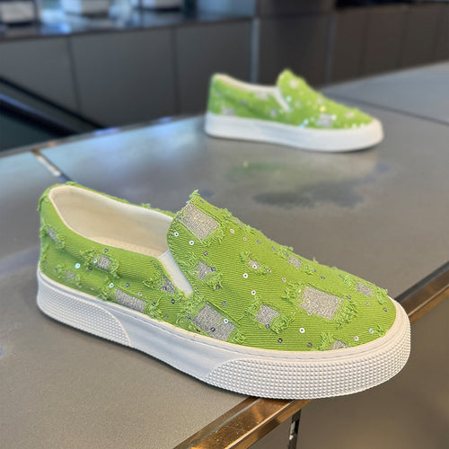 Damen modische Slip-On Sneakers mit glitzernden Akzenten EB