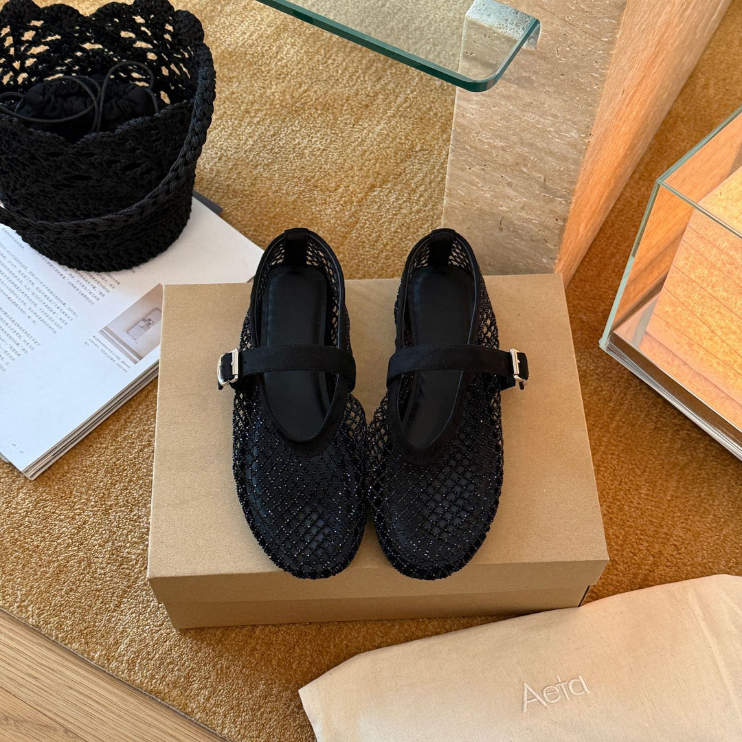 Damen Modische und atmungsaktive Ballerinas mit verstellbarem Riemchen EB