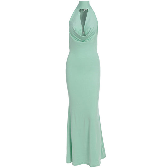Damen elegantes Maxikleid mit tiefem V-Ausschnitt und schimmerndem Oberteil EB