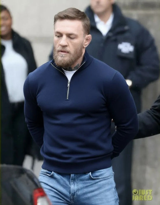 Herren nan feiner Troyer mit kurzem Reißverschluss, geripptem Saum und Merino-Mix EB