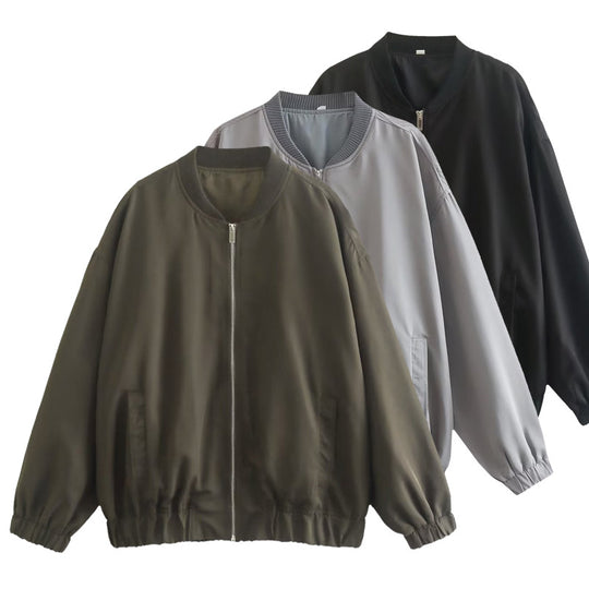 Damen lässige Bomberjacke aus leichtem Material mit elastischem Saum und praktischen Taschen EB