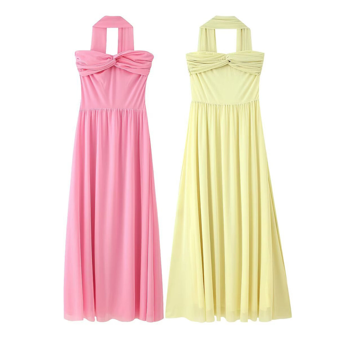 Damen Maxikleid mit eleganter Schulterpartie und fließendem Rock EB