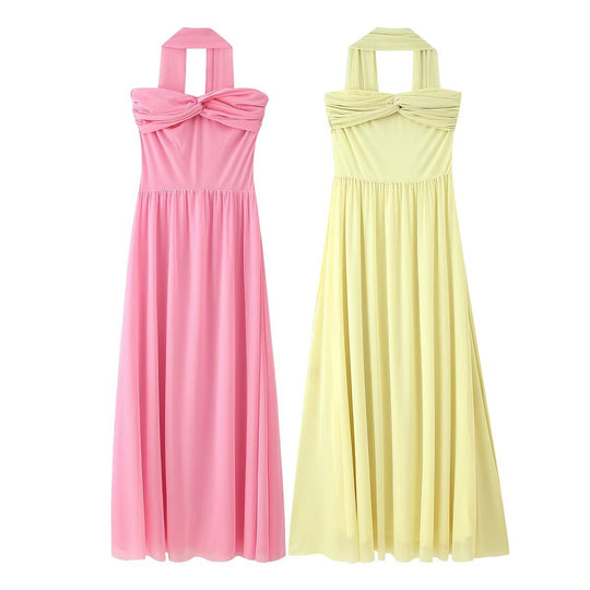 Damen Maxikleid mit eleganter Schulterpartie und fließendem Rock EB