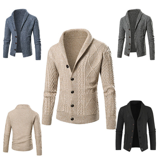 Herren nan grobgestrickte Strickjacke mit Schalkragen und Zopfmuster EB