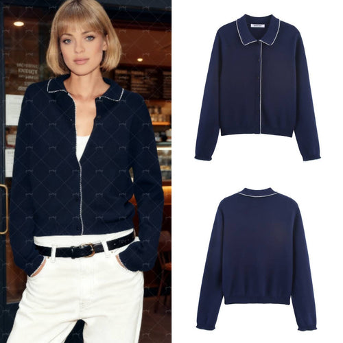 Damen casual und modische Strickjacke mit Kragen EB
