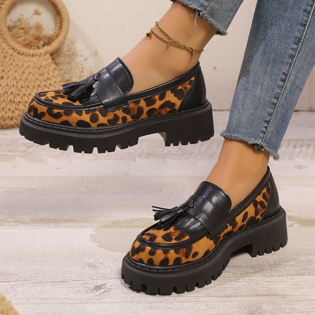 Damen Mokassins mit Leopardenmuster und Ketten-Detail EB