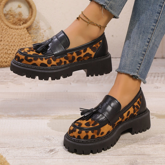Damen Mokassins mit Leopardenmuster und Ketten-Detail EB