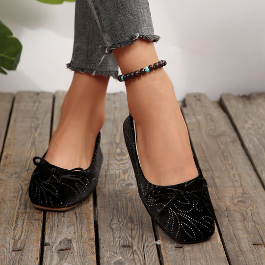 Damen Ballerinas mit elegantem Glitzermuster und feiner Schleifenapplikation EB