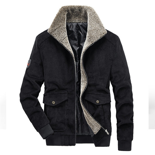 Herren Cord-Blouson im Pilotenstil mit durchgehendem Sherpa-Innenfutter und Pattentaschen EB