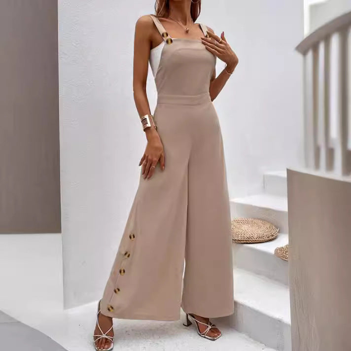 Damen modischer Jumpsuit mit eleganten Knopfdetails und weitem Bein EB