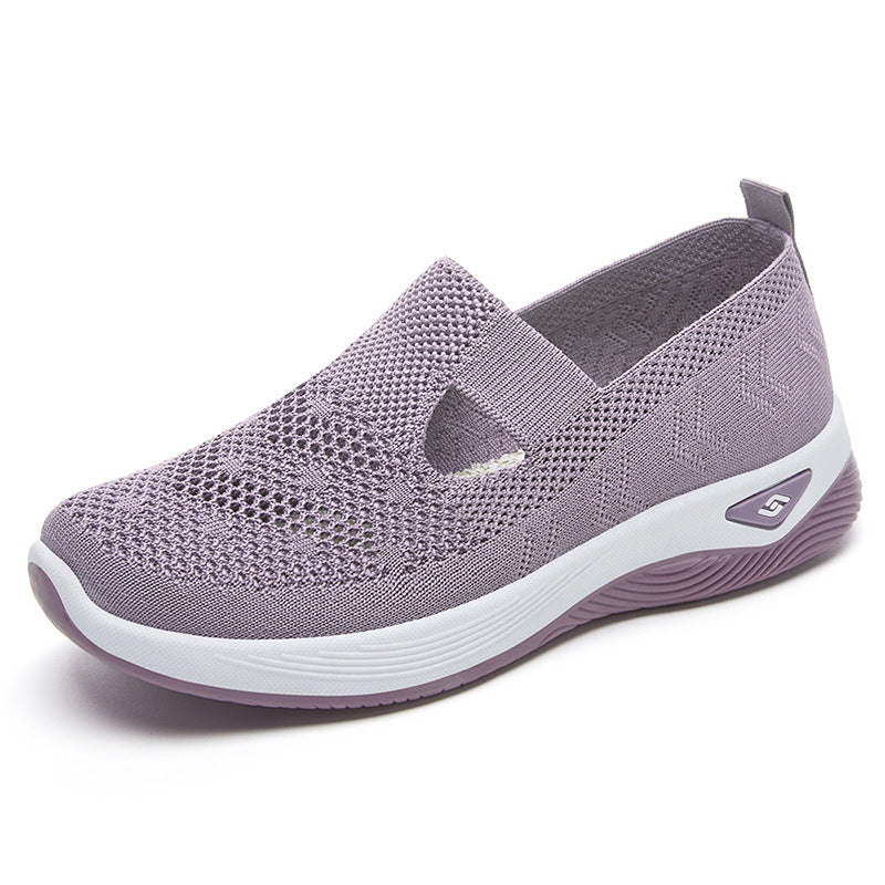 Damen nan leichter gestrickter Slipper-Sneaker mit elastischem Mittelriemen und ergonomischer Memory-Komfortsohle EB