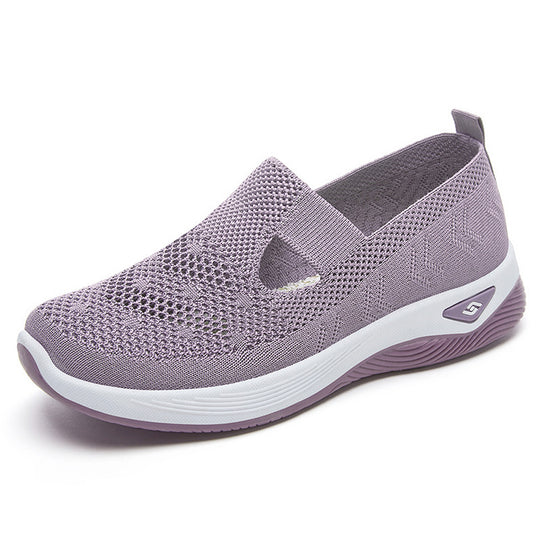 Damen nan leichter gestrickter Slipper-Sneaker mit elastischem Mittelriemen und ergonomischer Memory-Komfortsohle EB