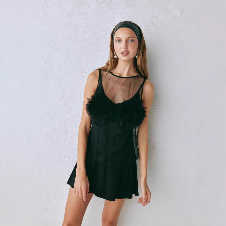 Damen Transparente Bluse mit voluminösen Rüschen EB