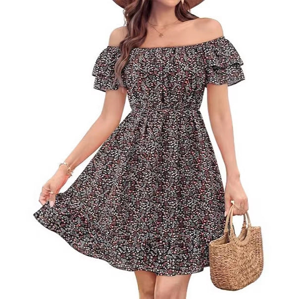 Damen lässiges Sommerkleid mit Rüschendetails EB