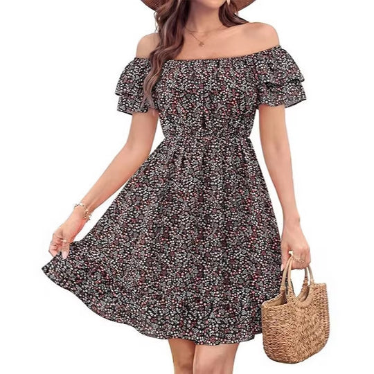 Damen lässiges Sommerkleid mit Rüschendetails EB