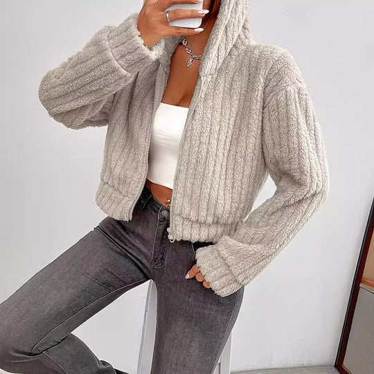 Damen Rotationsjacke aus kuscheligen Fleece mit Hohem Kragen EB