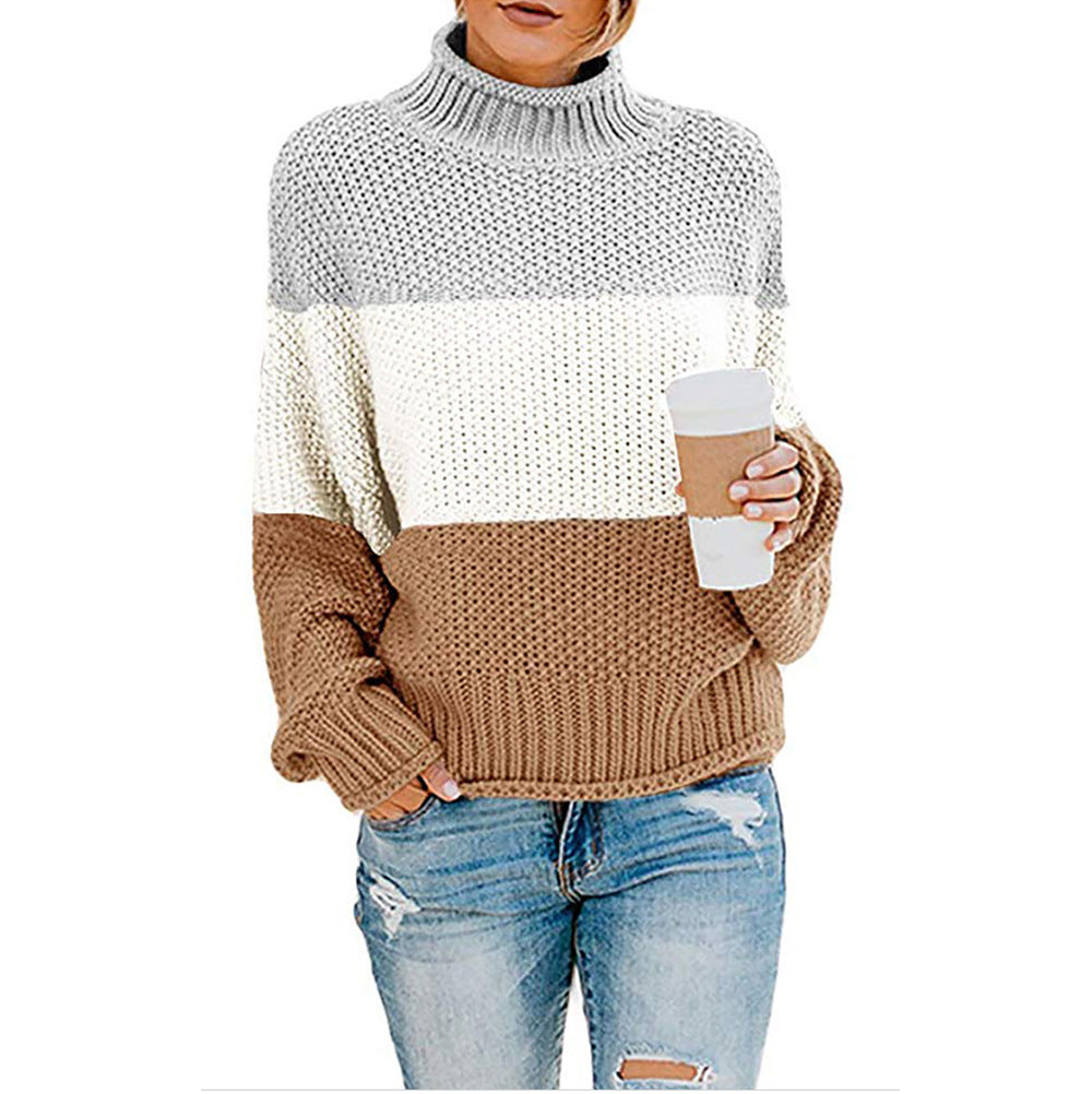 Damen nan grobstrick Rollkragenpullover mit Oversize-Schnitt und Blockstreifen-Optik EB