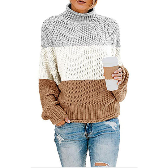 Damen nan grobstrick Rollkragenpullover mit Oversize-Schnitt und Blockstreifen-Optik EB