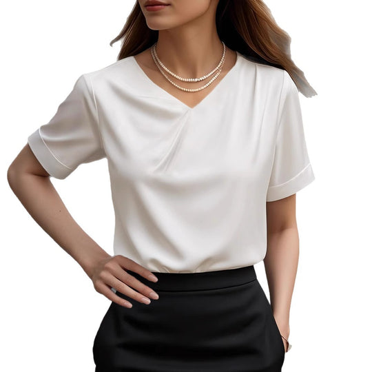 Damen Elegantes V-Ausschnitt Blusenshirt mit kurzärmeligen Design EB