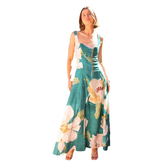 Damen Maxikleid mit elegantem floralem Design und taillierter Silhouette EB